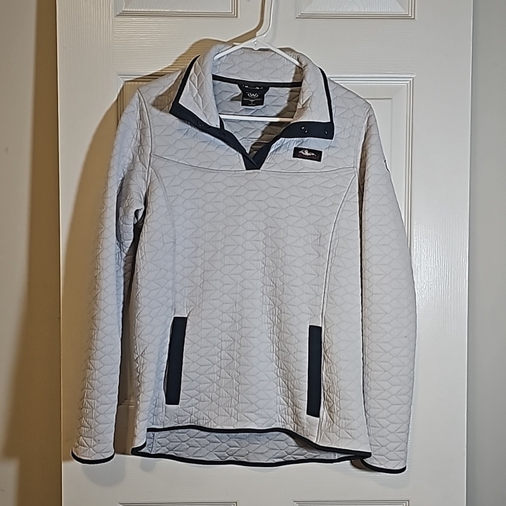 Moosejaw 1/4 Button Quilted Pullover Mock Neck Fitted Gray Blue Size L